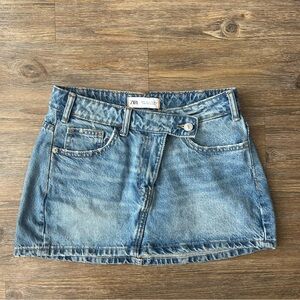 Zara Crossed Waist Denim Mini Skirt